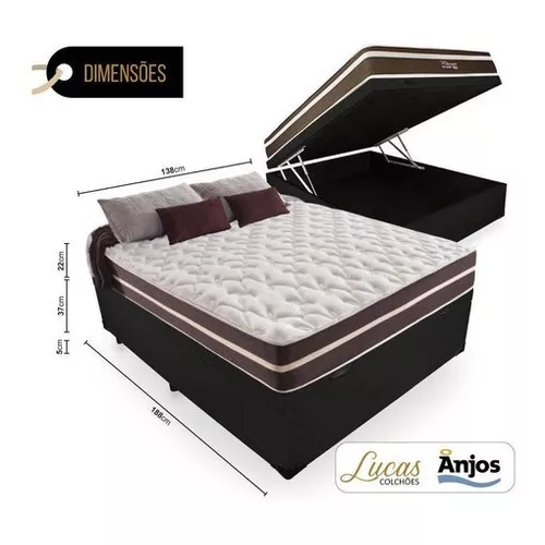 Cama Box Super King Marrom + Colchão De Molas Ensacadas - Lucas Home -  Comfort Size 193cm