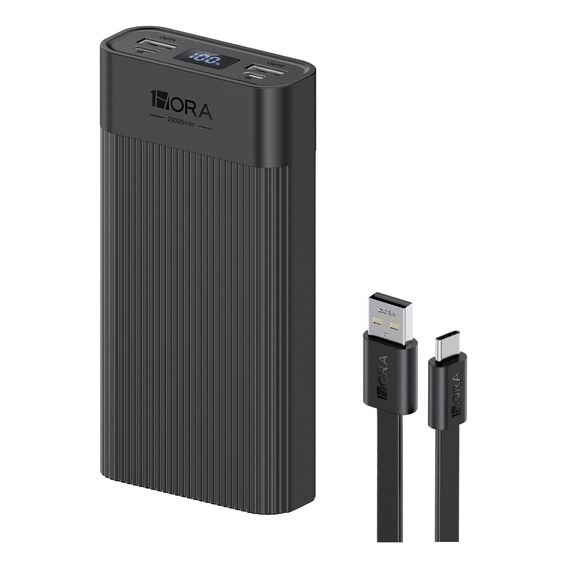 Power Bank 1hora Batería Portátil 20000mah 2.1a Con 2 Puertos Y Pantalla Led Compatible con Ip Samsung Xiaomi, Incluye Cable Tipo C