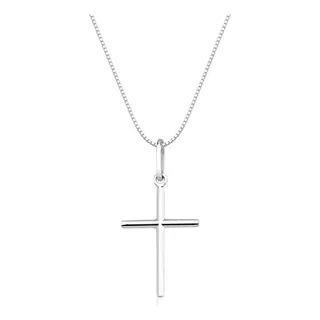 Cordão Corrente 45cm + Pingente Cruz Crucifixo Prata 925 Cor Prateado