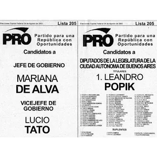 Boleta Electoral  Pro  Jefe De Gobierno - M. De Alva    2003