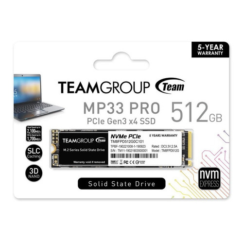 Team Group Mp33 Pro M.2 2280 PCIe Nvme de 512 GB, color negro