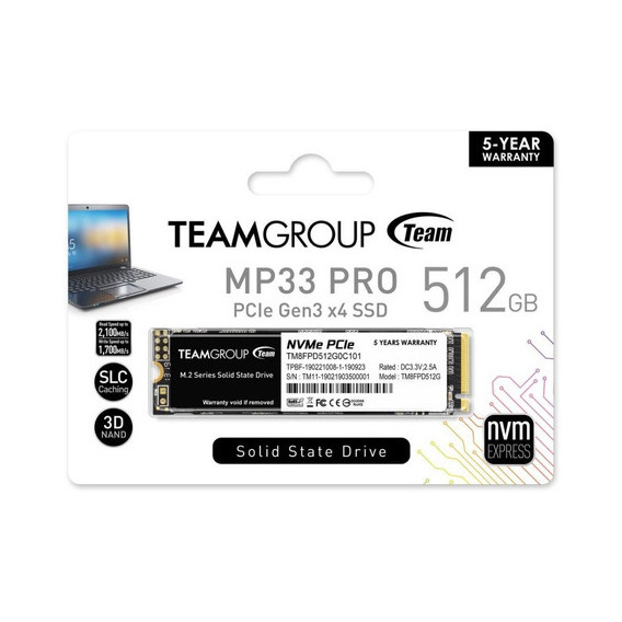 Team Group Mp33 Pro M.2 2280 PCIe Nvme de 512 GB, color negro