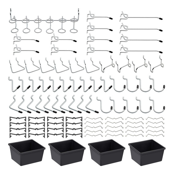 Ganchos Para Tablero Perforado Con Contenedores - 117 Piezas