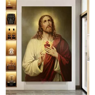Cuadro Arte Corazón Jesús Canvas Grueso 90x60