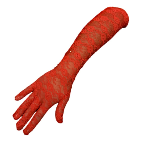 Guantes Encaje Largo Rojos Cotillón Activarte