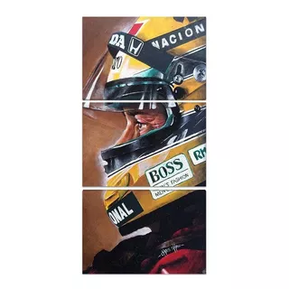 Quadro Pintura Ayrton Senna Formula 1 Sala 60x120 3 Telas