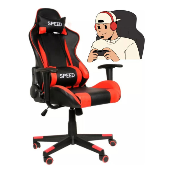 Silla Gamer Tapizada En Ecocuero,regulador Altura Reclinable