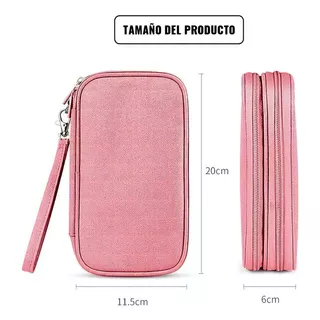 Estuche Cargador Usb Organizador Bolsa De Cables Impermeable Color Rosa