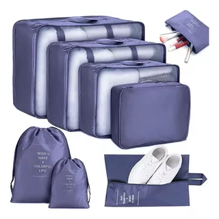 8pcs Bolsas Organizadoras De Maletas Para Viaje Impermeable Color Azul