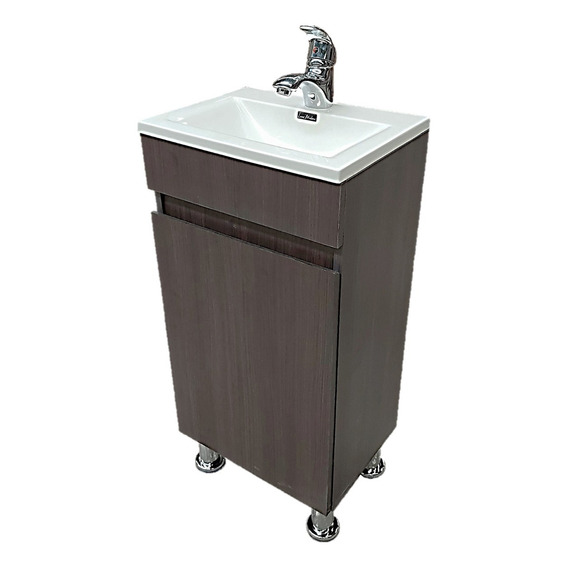 Gabinete para baño Lucas Malone Quad 40 + bacha de 40cm de ancho, 80cm de alto y 30cm de profundidad, con lavabo color blanco y mueble chocolate con un agujero para grifería