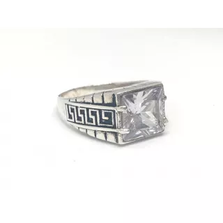 Anillo Plata 925 Sello Piedra Cubic Guarda Griega Hombre