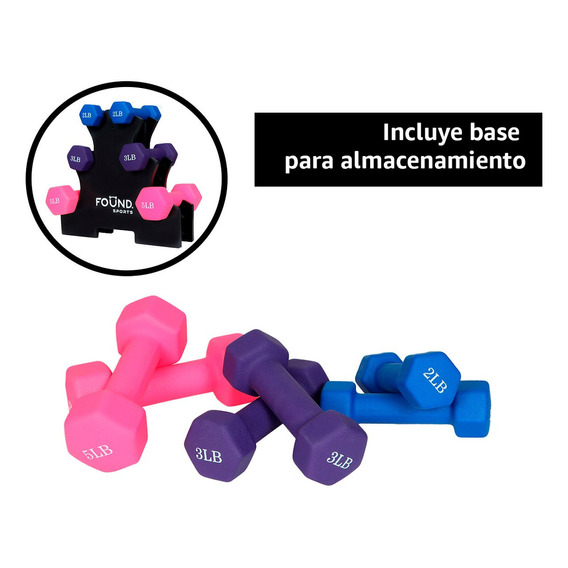 Set De Pesas Mancuernas C/soporte 20lb Hexagonales 2,3,5 Lbs Color Multicolor