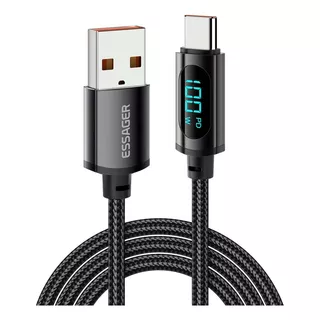 Essager Cable Usb Para Tipo C 100w 7a Con Pantalla De 1 Metro. Color: Negro