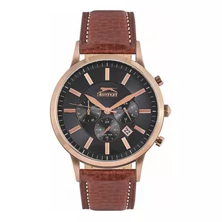 Reloj Hombre Slazenger Sl-9-6205-2-01 /relojería Violeta Color De La Correa Café Color Del Bisel Dorado Oscuro