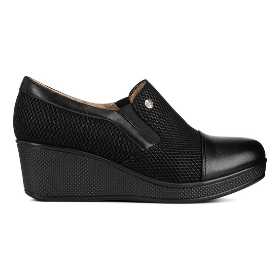 Zapato Tacones Casual Negro Con Plataforma Cuña Mujer Weide