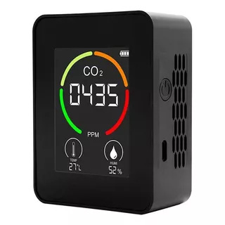 Medidor Monitor De Co2 Calidad De Aire Termometro Higrometro Color Negro