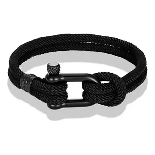 Pulsera Nautica Para Hombre Mujer Grillete Hilo Milan Acero Color Negro Largo 21 Cm