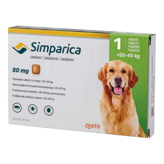 Tableta Antipulgas Garrapatas Simparica  20 A 40kg  X 1 Comp