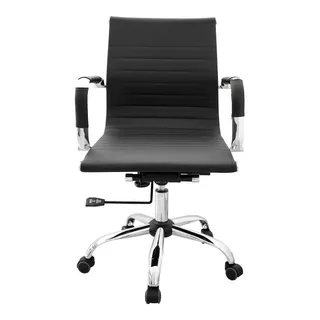 Silla De Escritorio Para Tu Casa Aluminium Eames Bajo Pc Ergonómica  Negra Con Tapizado De Cuero Sintético