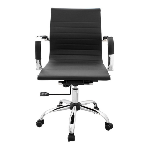 Silla de escritorio Para Tu Casa Aluminium Eames bajo pc ergonómica  negra con tapizado de cuero sintético