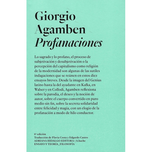 Profanaciones - Giorgio Agamben - Adriana Hidalgo - Libro