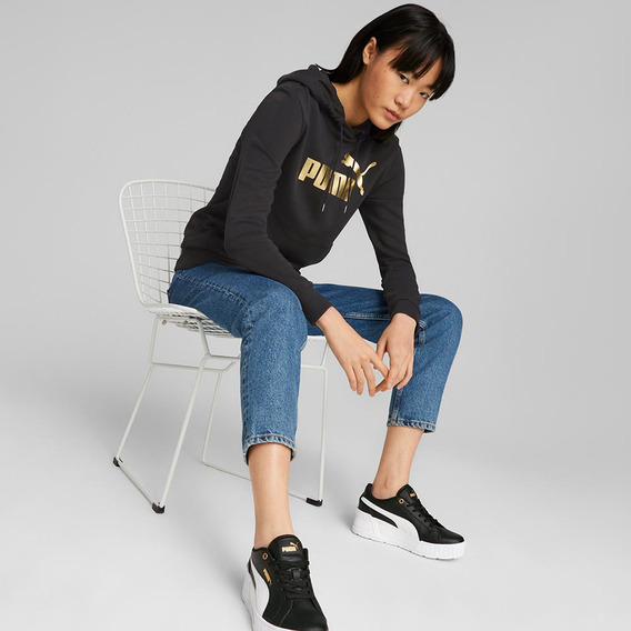 Sudadera Puma Ess+ Metallic Logo  Hoodie Tr Negro Para Mujer