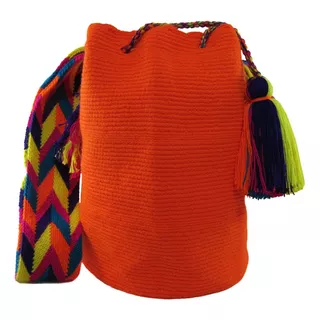 Mochila Wayuu Unicolor Naranja Original + Envio Gratis!