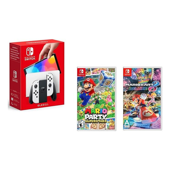 Nintendo Oled Blanco 64gb Y Juegos Mario Party Y Mario Kart 
