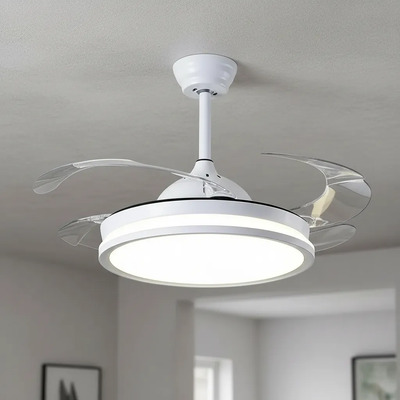 Ventilador De Techo Blanco Retractil Luz Control Luz Desing 1.06 M 50hz/ 60hz Blanco Transparente Acrílico 4