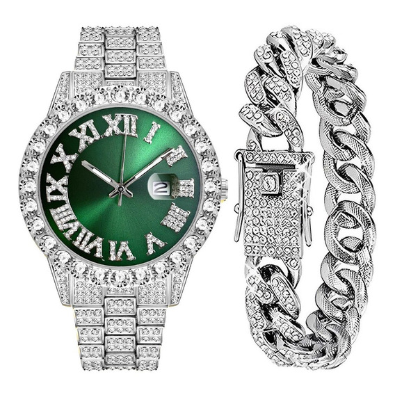 Reloj De Pulsera De Lujo Con Diamantes Y Brazalete, Unisex