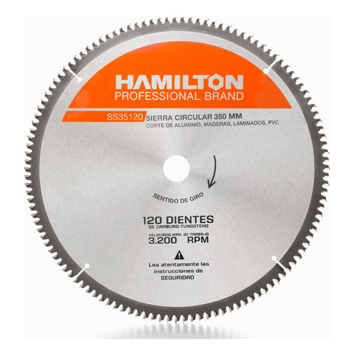 Disco Inglet Alumin 120dientes 350mm 14puLG Hamilton Ss35120 Color Gris