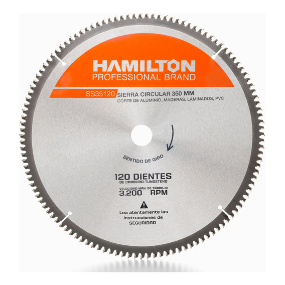 Disco Inglet Alumin 120dientes 350mm 14puLG Hamilton Ss35120 Color Gris