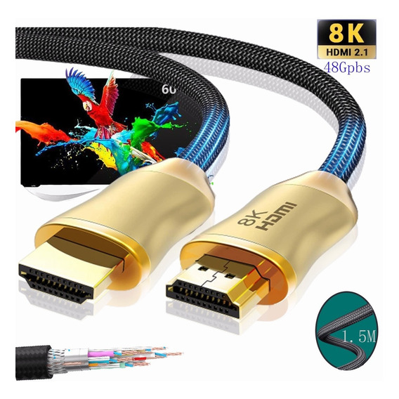 Cable Hdmi 2.1 8k 4k Certificado 28 Awg 48gbps 1.5mtrs 120hz