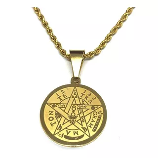 Colar Pingente Tetragrammaton Pentagrama Salomão Aço Stlr4