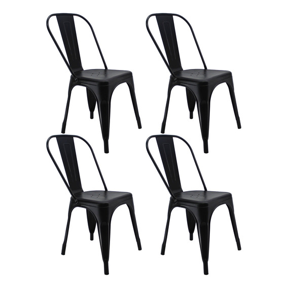Kit X4 Sillas Tolix Para Comedor Cafetería Restaurante Color de la estructura de la silla Negro