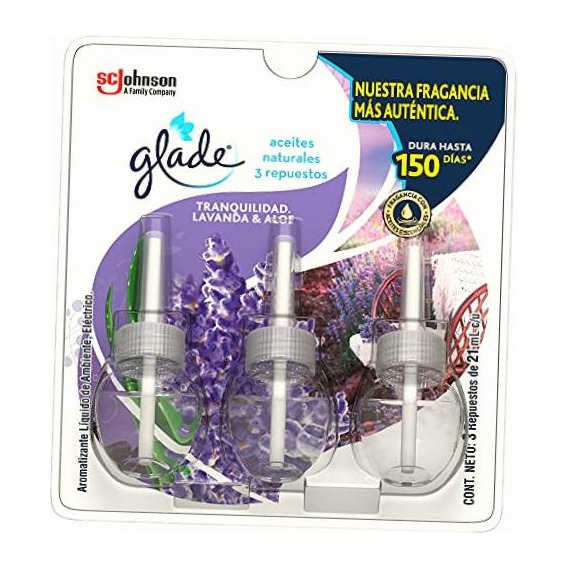 3 Repuestos Aromatizantes Glade Aroma Lavanda Y Aloe 21 Ml C/U