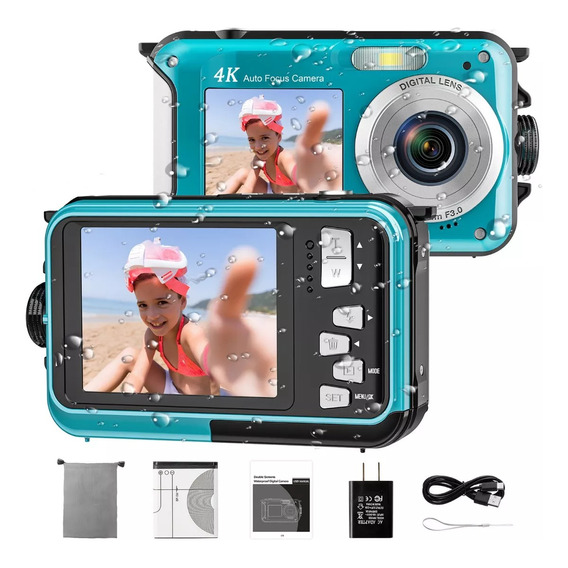 Cámara Digital Submarina 4k 48mp Pantalla Dual Impermeable