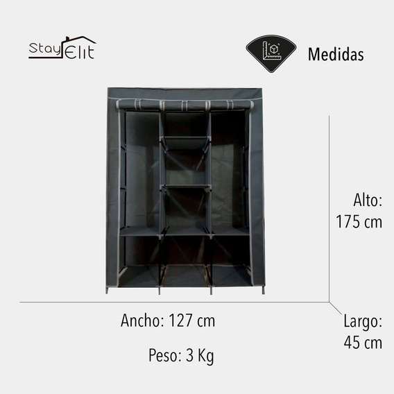 Closet Ropero Armable 1.75mts Negro Hogar Reforzado Stayelit