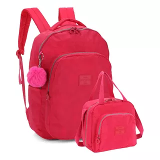 Kit Mochila Costas + Lancheira Rosa Crinkle Up4you Juvenil