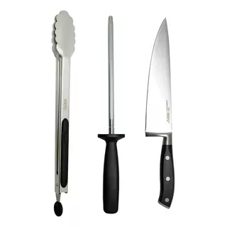 Set Parrillero 3 Piezas Wayu (cuchillo + Pinzas + Afilador)