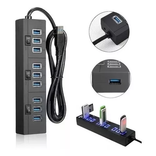 Hub 7 Puertos Usb 3.0 Alta Velocidad Pc Laptop Eliminador