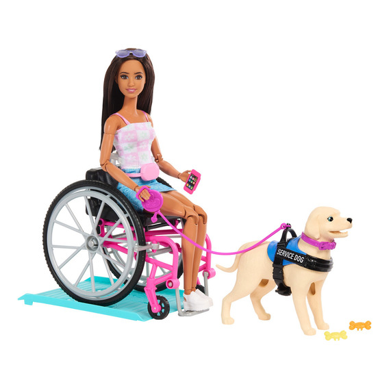 Barbie Set De Juego Muñeca En Silla De Ruedas Con Perro Color Multicolor