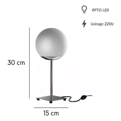 Velador Globo Opal 15cm Pie Acero Apto Led Deco Luz Desing