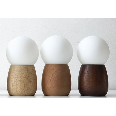 Lampara De Mesa Tunito Madera Vidrio Opal Apto Led E27 Obj 