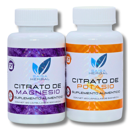 Citrato de magnesio y citrato de potasio pack 120 cáp cada uno sabor sin sabor Saisa Herbal