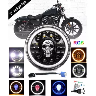 Faro Led 7  Angel Eye Rgb Scull Harley Honda Yamaha