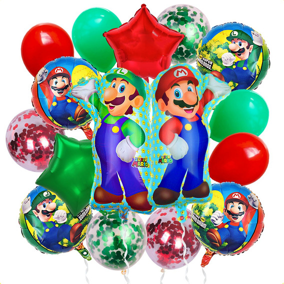Kit 16 Globos Para Super Mario Bros Decoraciones De Fiesta