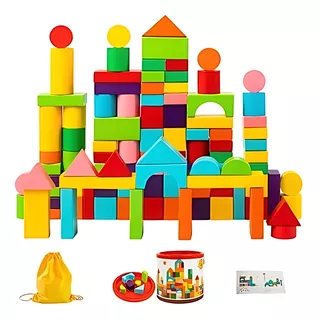 Juego De Bloques De Construccion Madera 100 Piezas Educativo