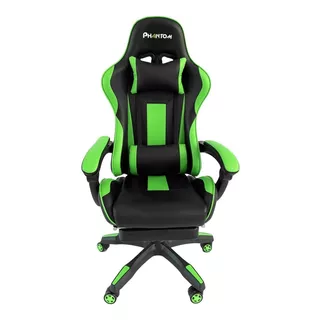 Silla De Escritorio Multilaser Phantom Phantom Gamer Ergonómica  Negra Y Verde Con Tapizado De Cuero Sintético