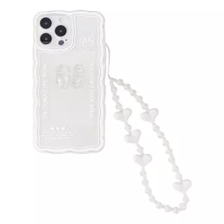 Funda Para iPhone Con Moño Blanco Correa + Cristal Templado